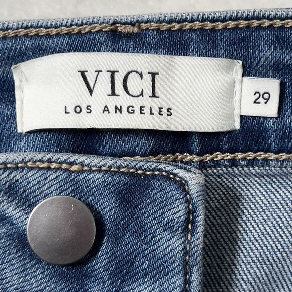 Vici High Rise Wide Leg Cropped Jeans Womens Sz 29 Medium Wash - Picture 6 of 11